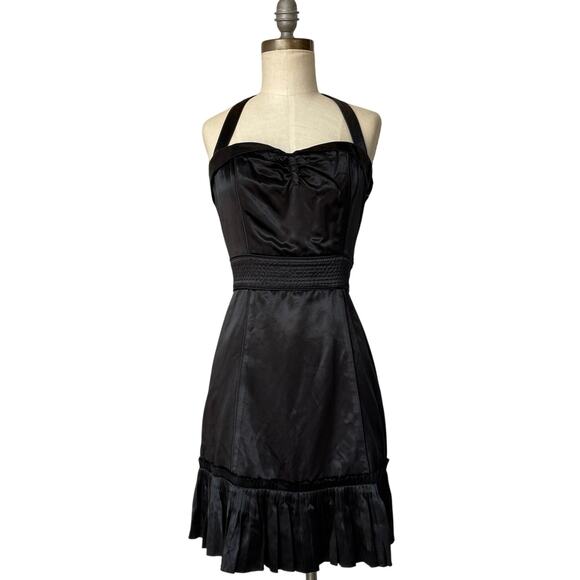 Marc Jacobs Rockabilly Dress Size 4 Black Satin Ruffle Halter Bombshell pinup - Picture 1 of 8